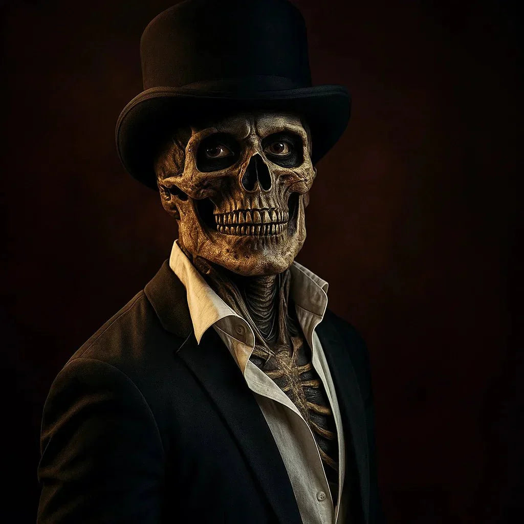 GrimShade Realistic Skeleton Mask With Hat For Halloween Disguise
