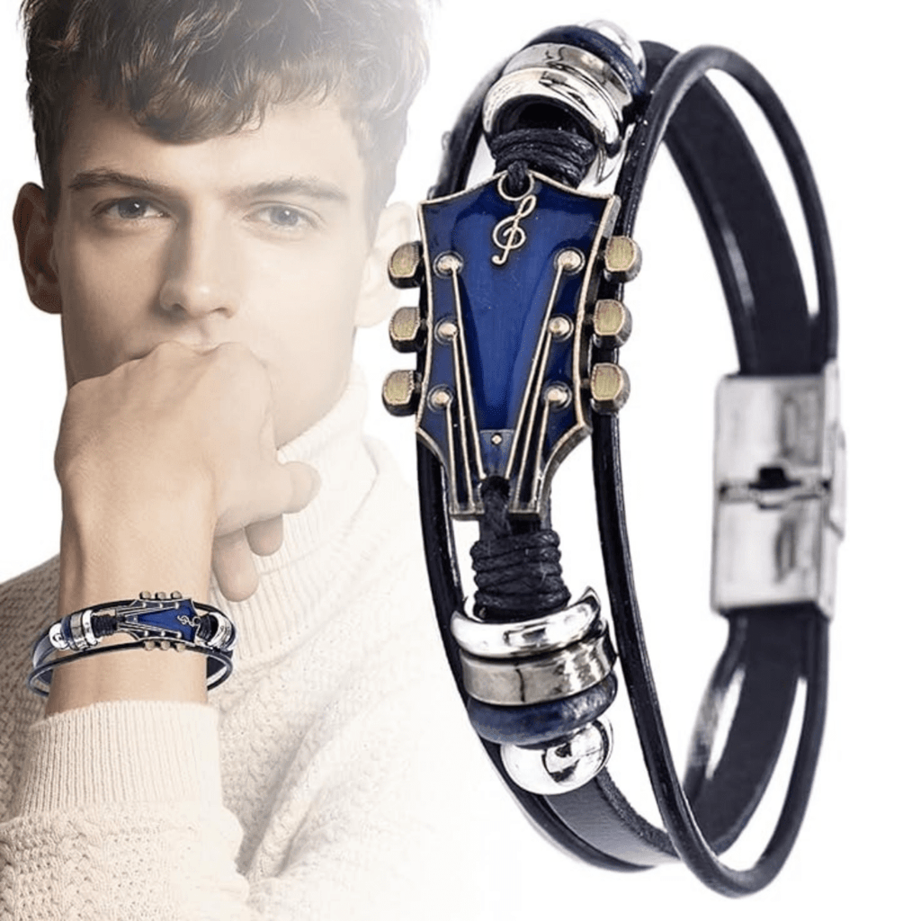 AXECHORD Leather Bracelet For Guitar Lovers With Vintage-Style Look