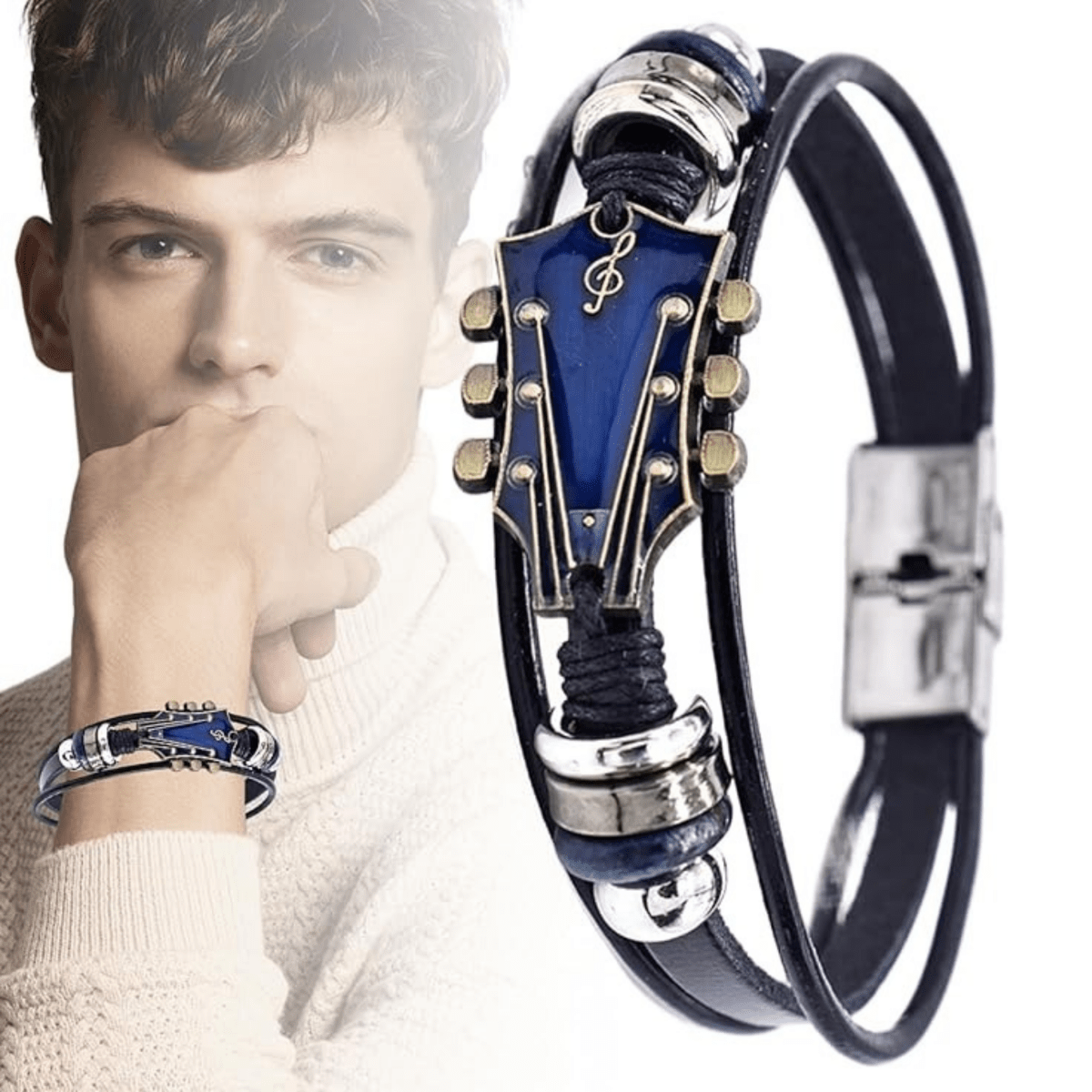 AXECHORD Leather Bracelet For Guitar Lovers With Vintage-Style Look