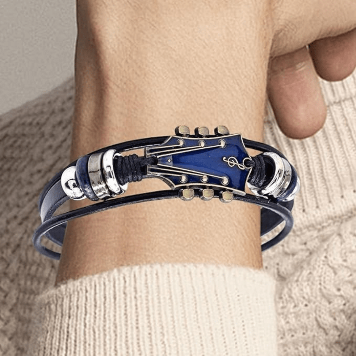 AXECHORD Leather Bracelet For Guitar Lovers With Vintage-Style Look