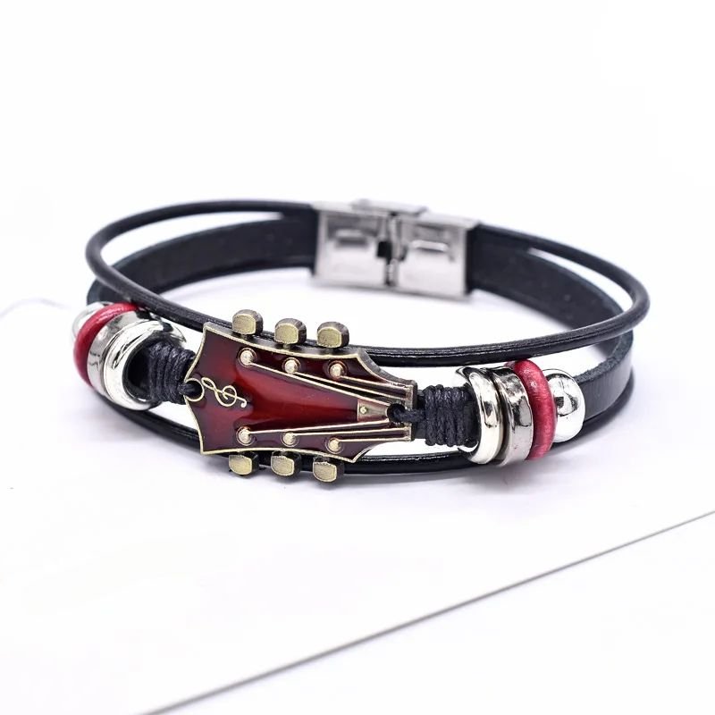 AXECHORD Leather Bracelet For Guitar Lovers With Vintage-Style Look