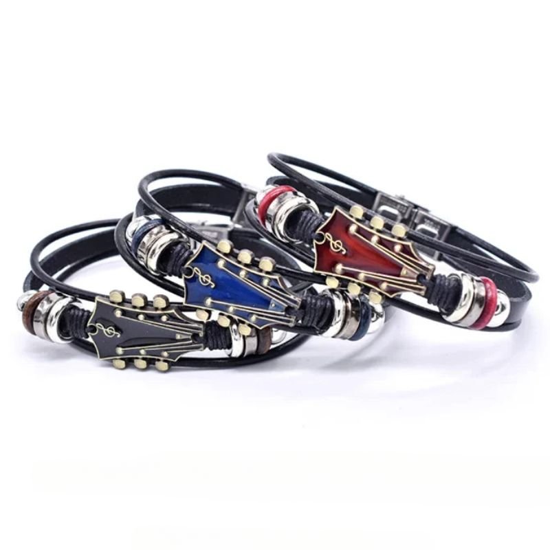 AXECHORD Leather Bracelet For Guitar Lovers With Vintage-Style Look
