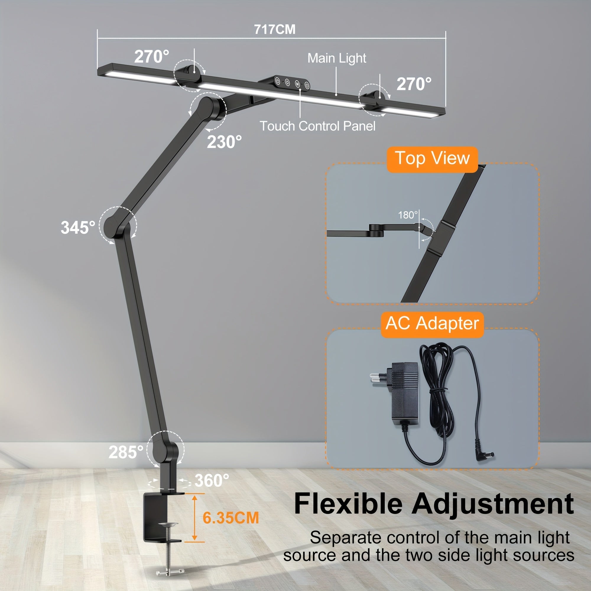 Lumiclamp 24W Ayarlanabilir LED Masa Lambası, Odaklanmış Çalışma İçin Kelepçeli