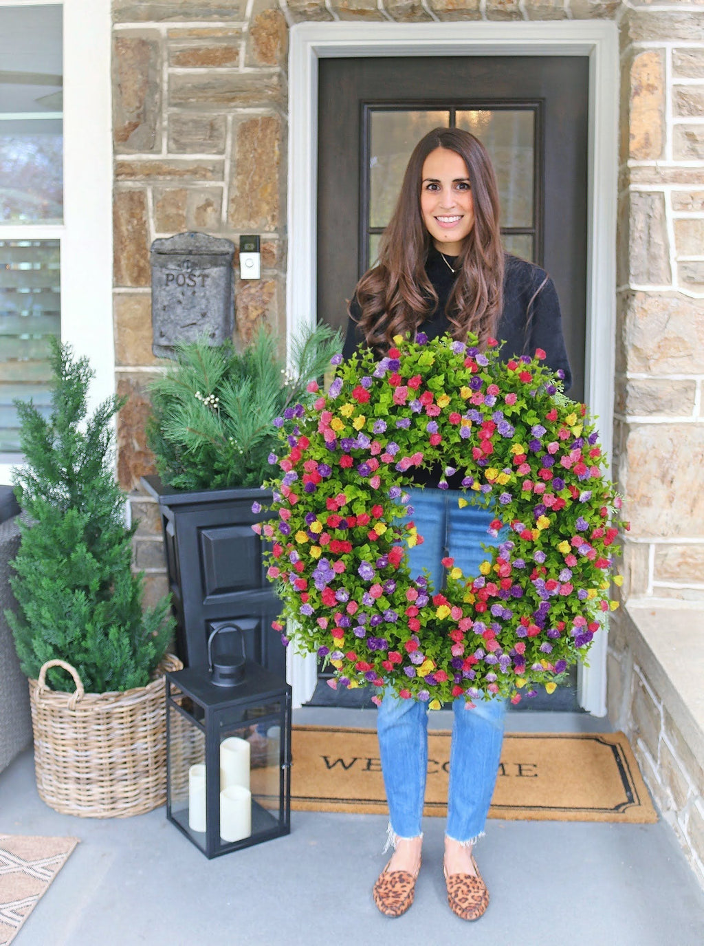 BloomWreath Spring & Summer Front Door Wreath | Handmade Floral Grapevine Accent