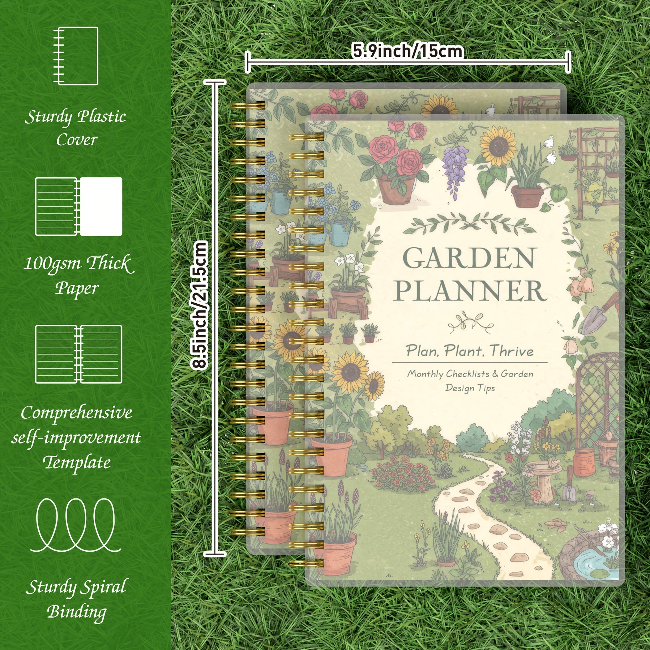 Gardenlog Undated A5 Spiral Garden Planner for Growing Success