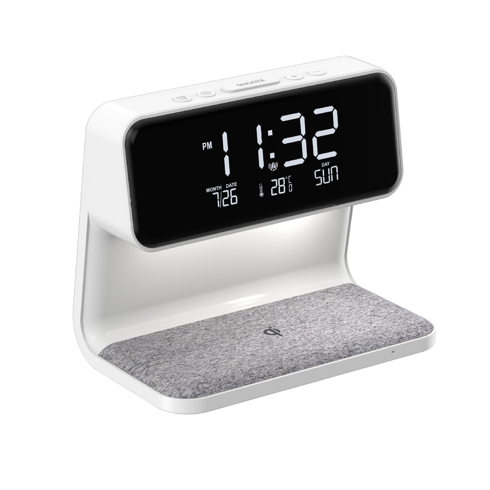 Sveglia compatta ed elegante per il comodino con luce LED e ricarica wireless