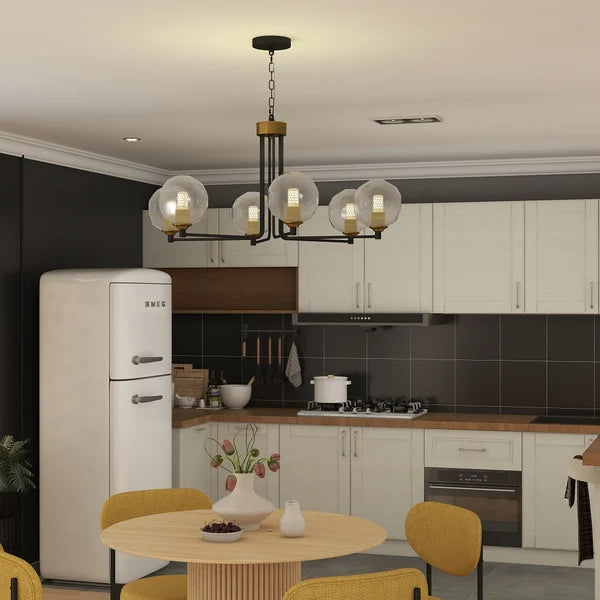 Aurorae glazen en metalen kroonluchter met warm wit licht