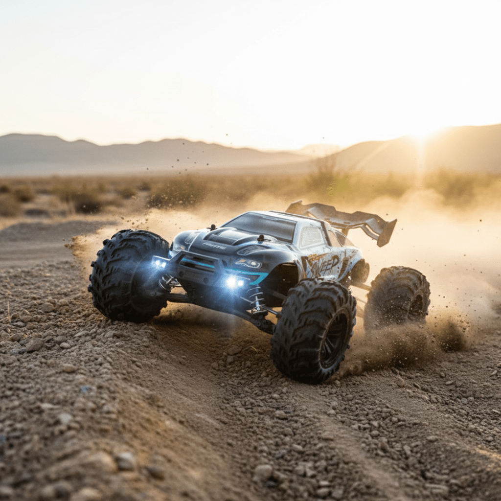 RidgeStorm 1:16 Scale Electric Off-Road RC Truck Featuring LED Headlights