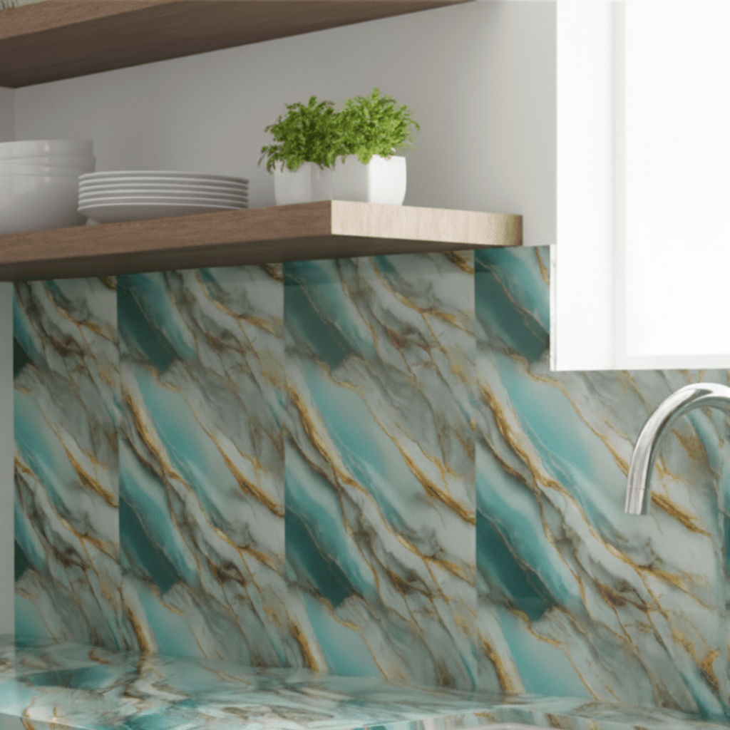 Papier peint marbré NovaShield en aluminium pour cuisines et salles de bains, résistant à l'eau, pour bricoleurs
