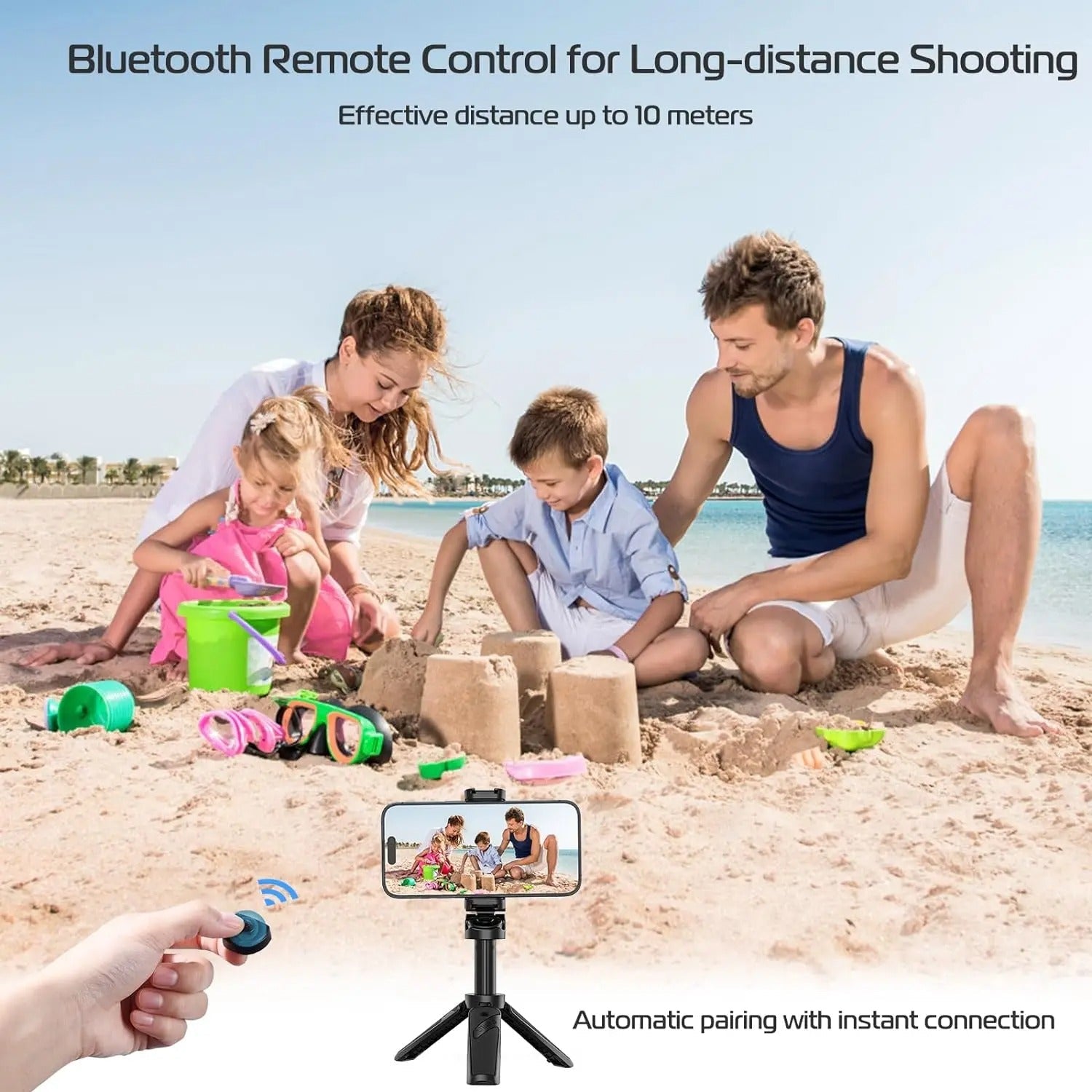 Four-Section Extendable Selfie Pole Bluetooth Tripod Stand Rotating Clamp