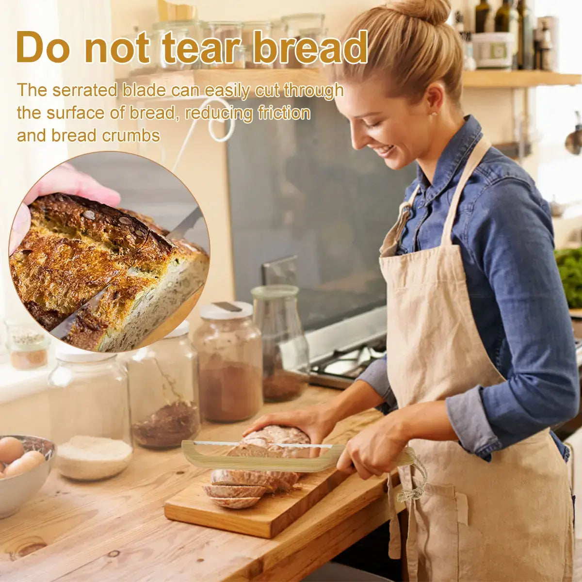 Cuchillo dentado para pan con mango de madera y hoja de acero inoxidable para un corte fácil