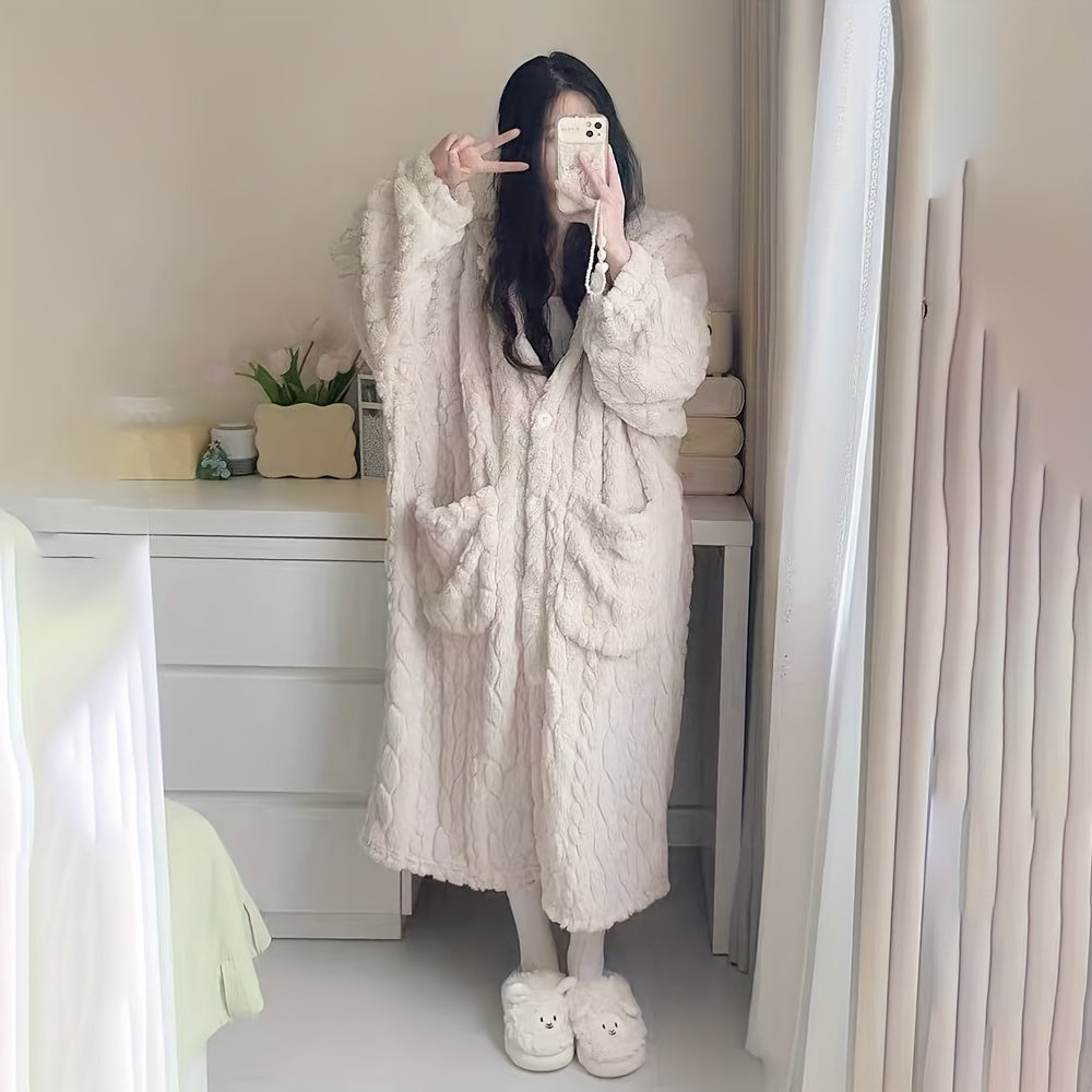 Velvélune Cream White Bathrobe With Striped Pattern