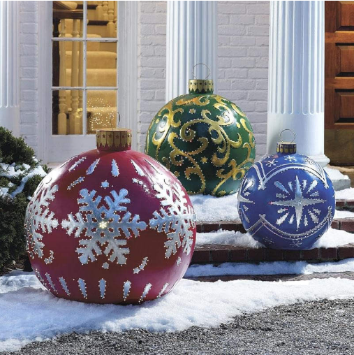 Sfere di Natale gonfiabili in PVC per esterni, resistenti alle intemperie e riutilizzabili, vari design