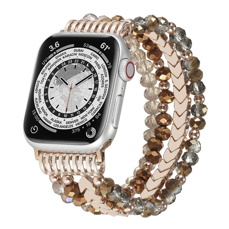Elastisches Stretch-Perlen-Metall-Gliederarmband für Apple Watch