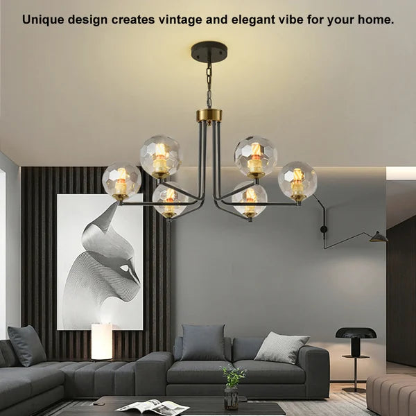 Aurorae glazen en metalen kroonluchter met warm wit licht
