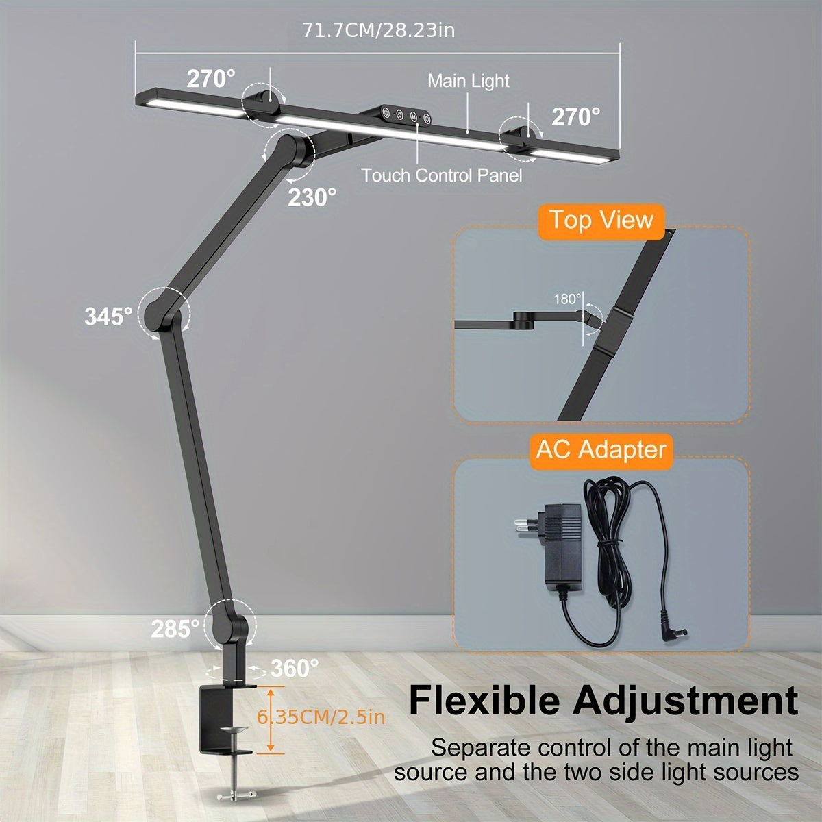 Prismalux Three-Head Clampable Led Desk Lamp for Workspaces