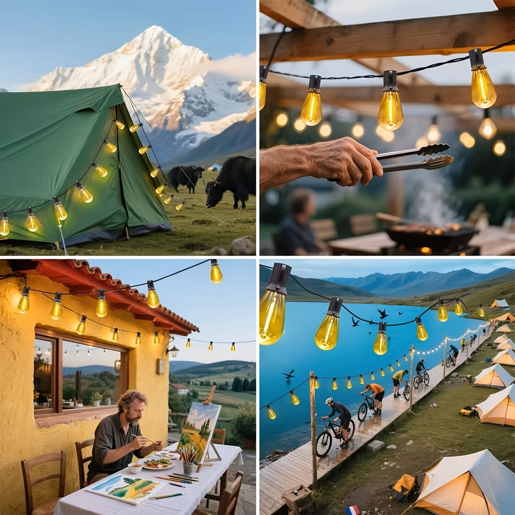Solara 100 Ft Solar Light Strings Outdoor LED With Dimmable Yellow St38 Bulbs