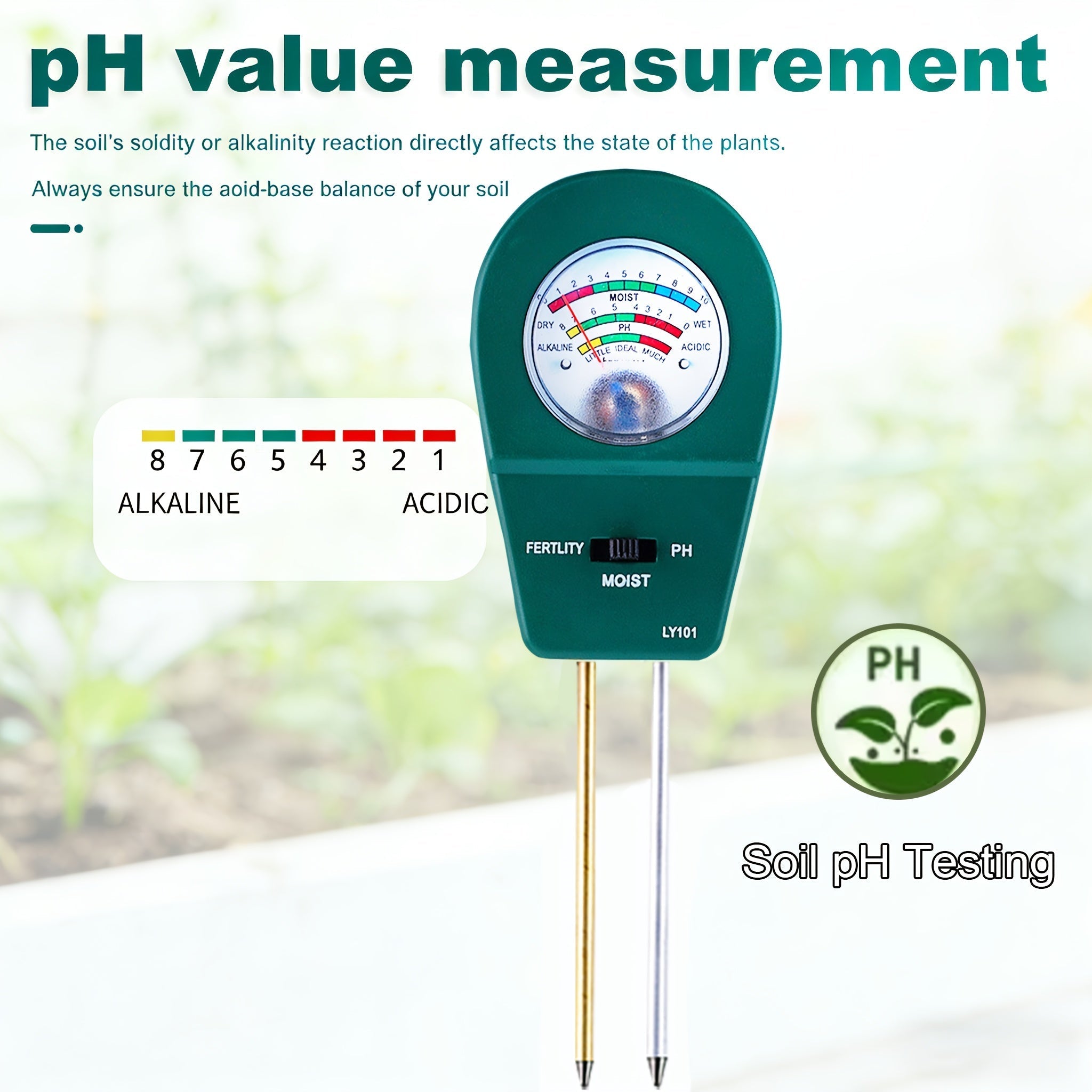 Soiltrio Tester del Terreno 3 in 1 per Umidità, Fertilità e pH