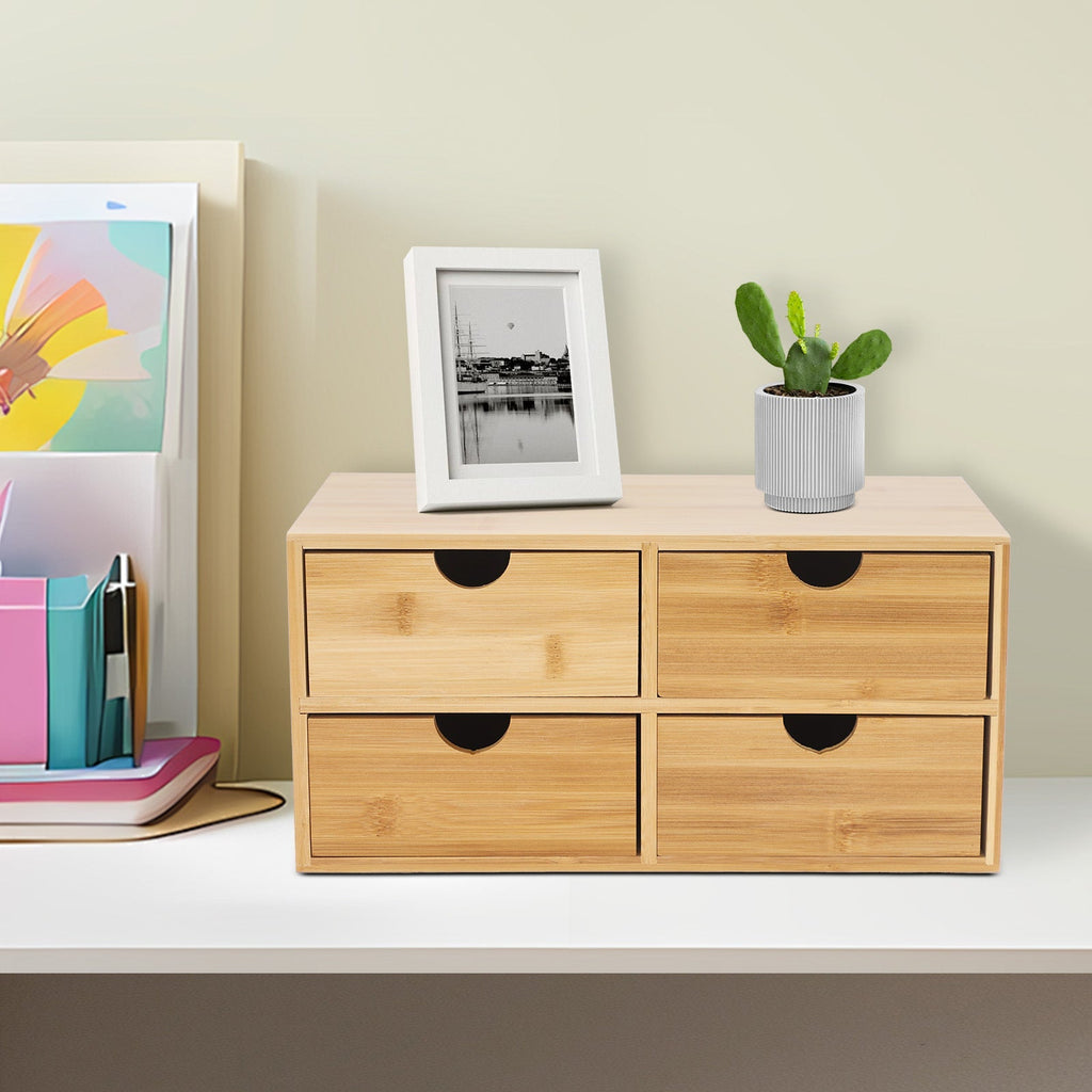Quaddra Bamboo Fyra Lådor Organizer för Användning i Alla Rum