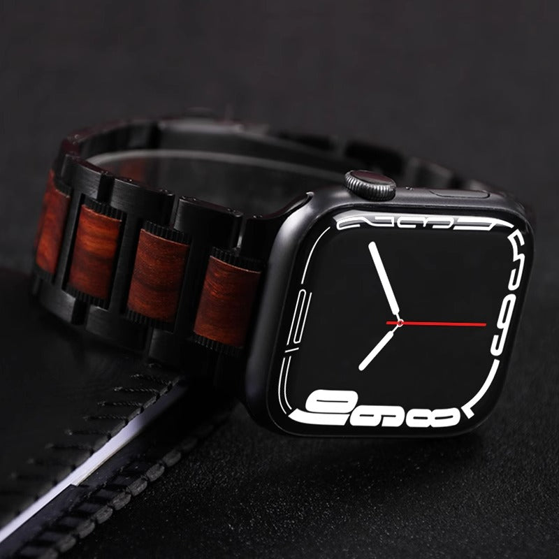 Rotes Sandelholz- und Edelstahlarmband für Apple Watch