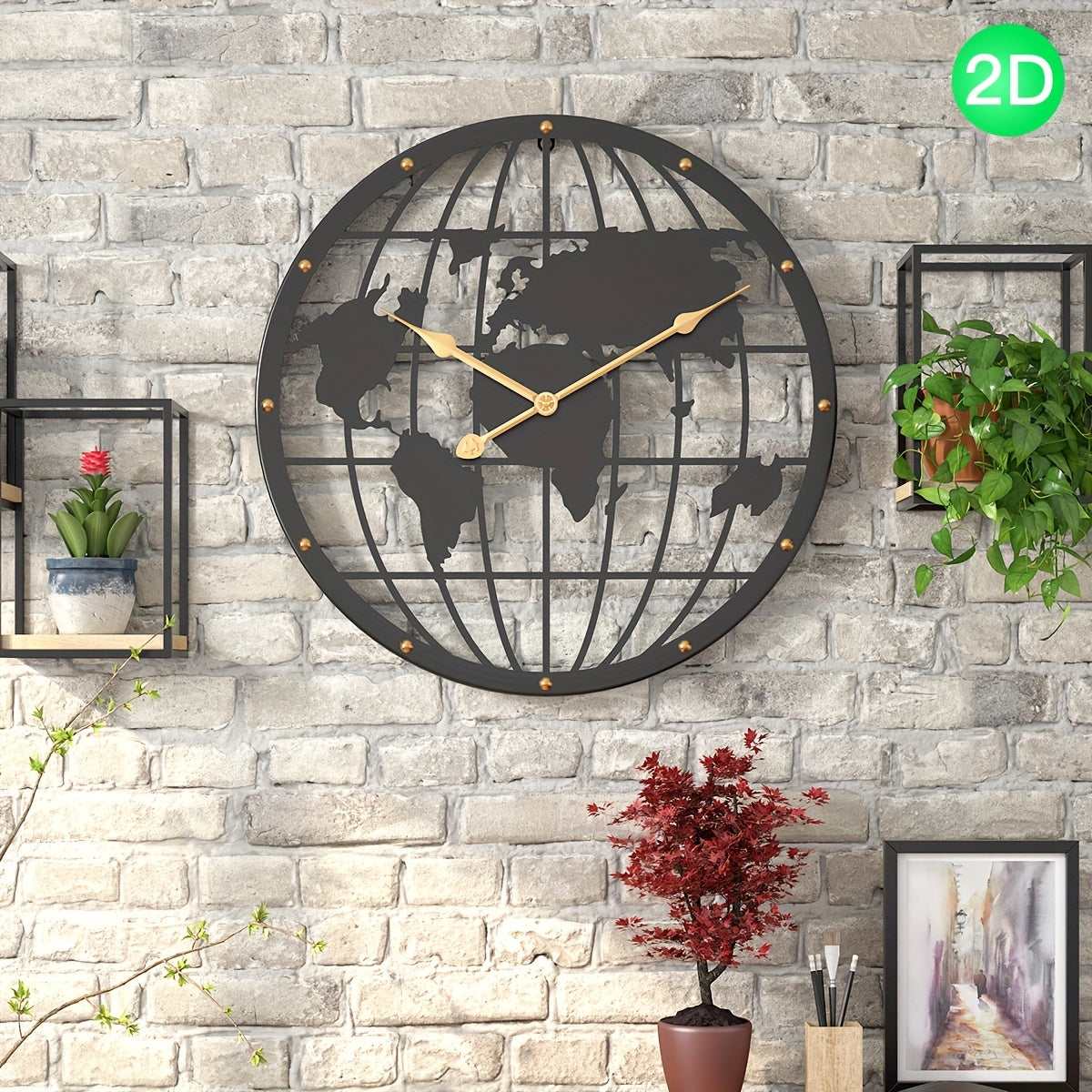 Ceas decorativ Ironluxe 40 cm din metal pentru perete 2D, model ajurat, pentru casă