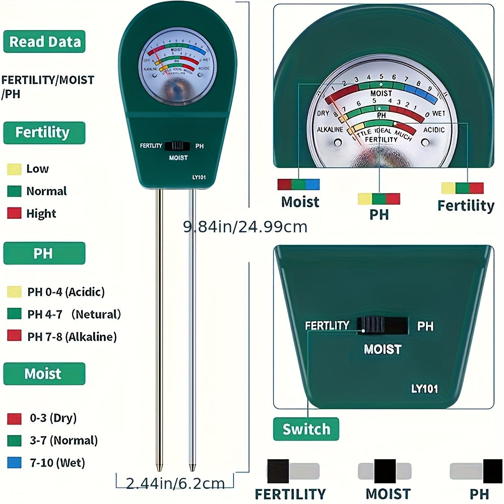 Soiltrio Tester del Terreno 3 in 1 per Umidità, Fertilità e pH