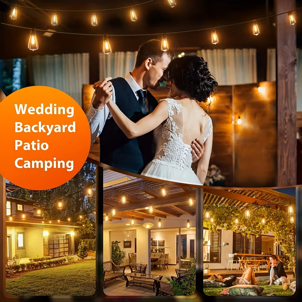 Solara 100 Ft Solar Light Strings Outdoor LED With Dimmable Yellow St38 Bulbs