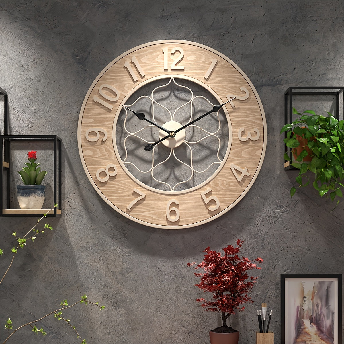Ironwood Clock Vintage Iron & Wood Wall Clock For Interiors
