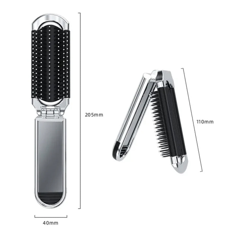 Spazzola per Capelli da Viaggio MirrorFlex con Specchio Pieghevole, Compatta per Styling in Movimento