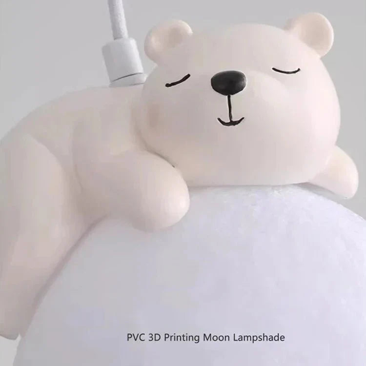LunaGlow Moon Child Pendant Light With Sleeping Animal Night Lamp