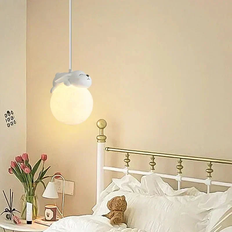LunaGlow Moon Child Pendant Light With Sleeping Animal Night Lamp