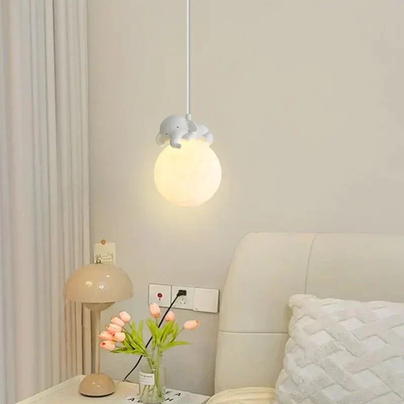 LunaGlow Moon Child Pendant Light With Sleeping Animal Night Lamp