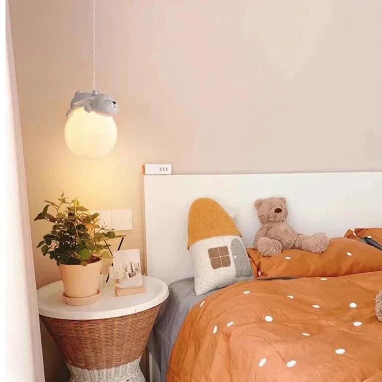 LunaGlow Moon Child Pendant Light With Sleeping Animal Night Lamp