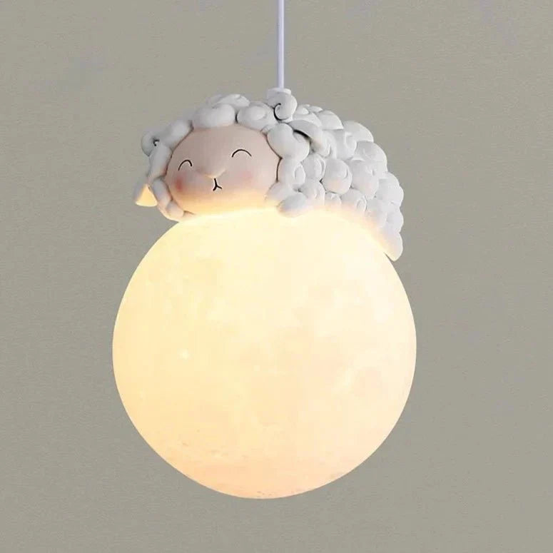 LunaGlow Moon Child Pendant Light With Sleeping Animal Night Lamp