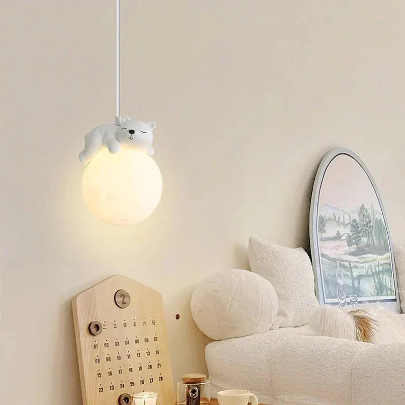 LunaGlow Moon Child Pendant Light With Sleeping Animal Night Lamp