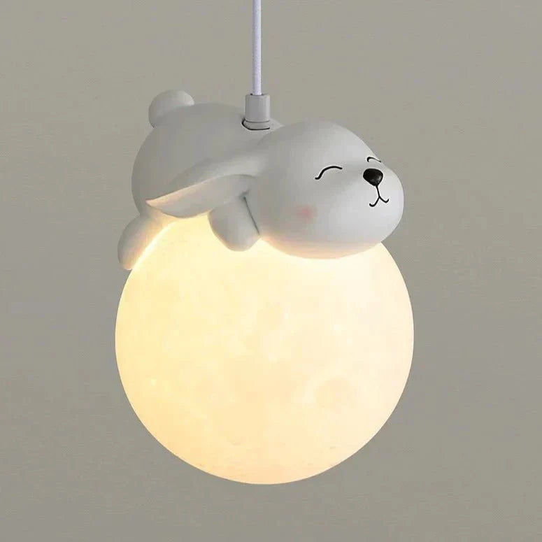 LunaGlow Moon Child Pendant Light With Sleeping Animal Night Lamp