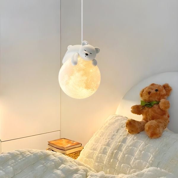 LunaGlow Moon Child Pendant Light With Sleeping Animal Night Lamp