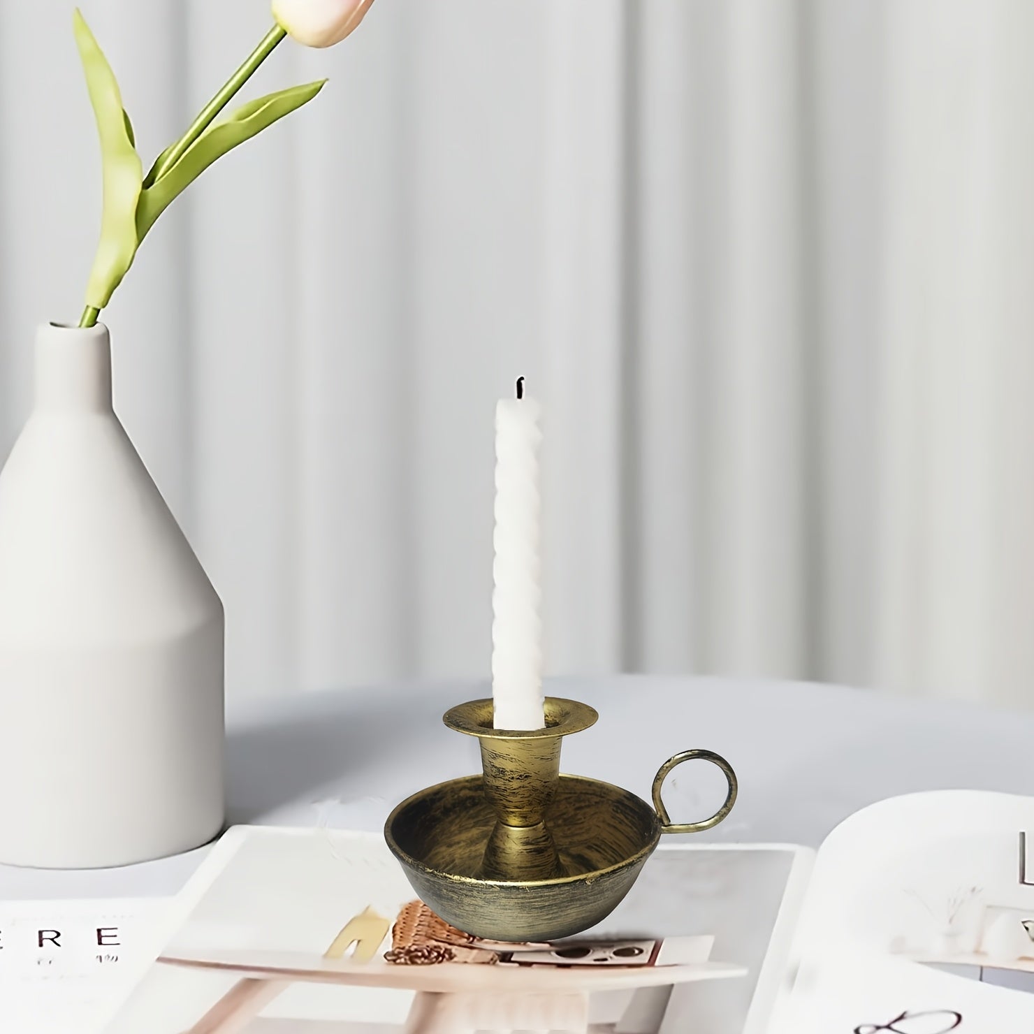 Nordique Iron Candle Holder In Vintage Deco Style For Tabletop