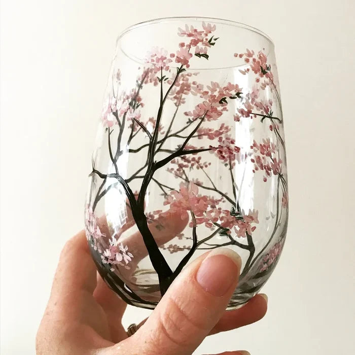 Hand Painted Four Seasons Tree Wine Glasses | Unique Art