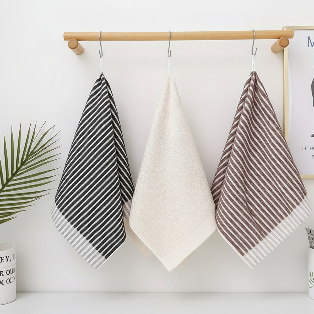 Striptex Baumwollhandtücher mit gestreiftem Design und Aufhängeschlaufe