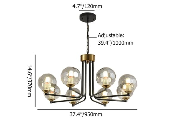 Aurorae glazen en metalen kroonluchter met warm wit licht