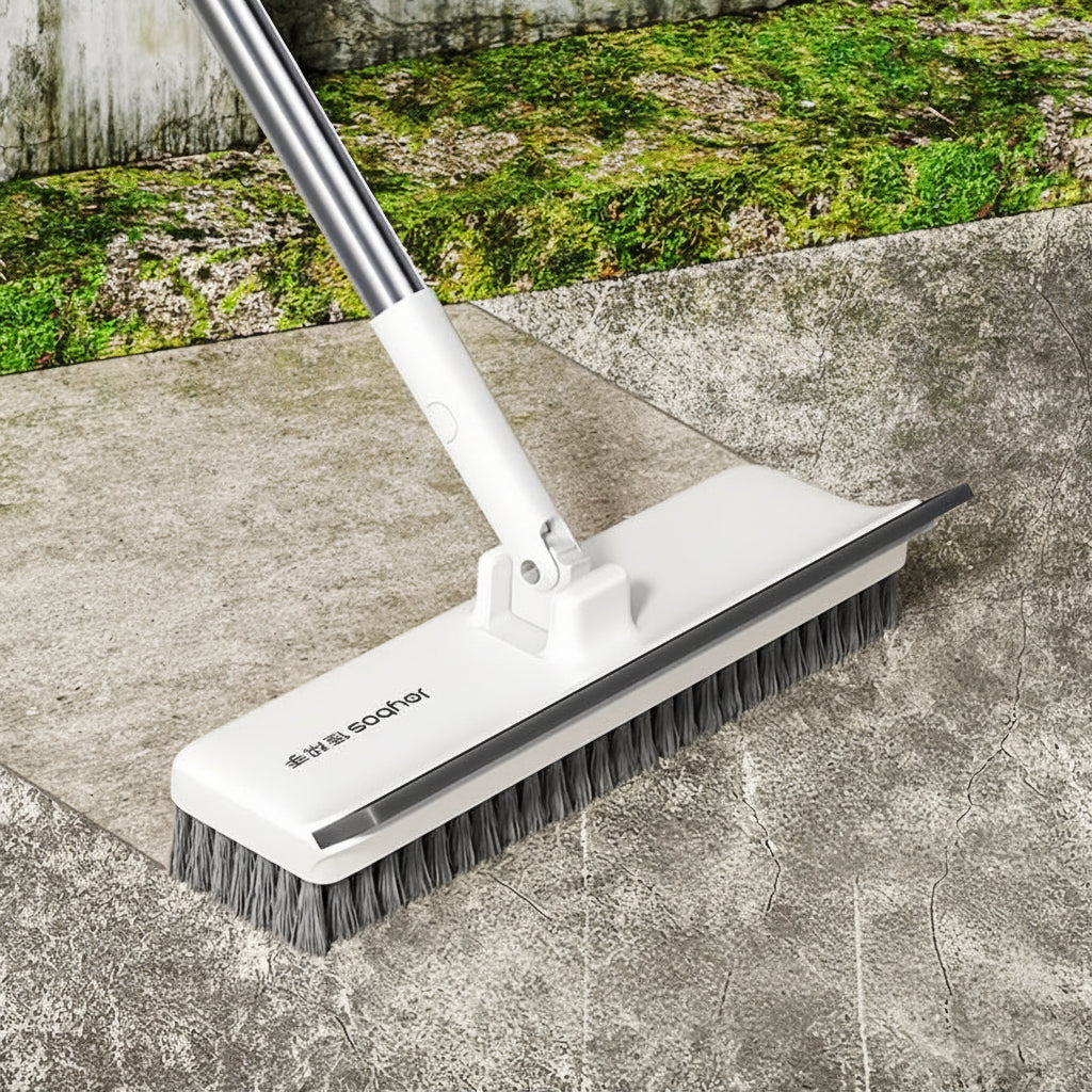 ScrubForce Rotating Floor Brush With Long Handle And Scraper Edge