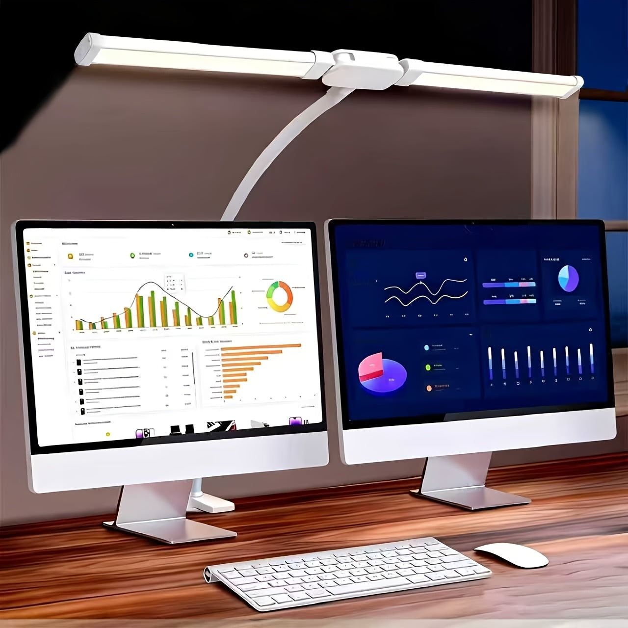 Lampka biurkowa LED GlowNest z podwójną głowicą, zasilana przez USB, z elastyczną szyjką typu gęsia szyja