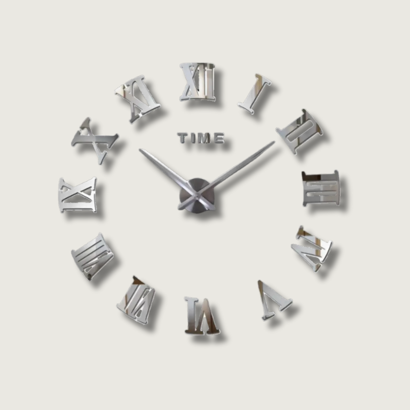 Modern Wall Clock Featuring Roman Numerals In Silver Mirror Finish For Modern Interiors