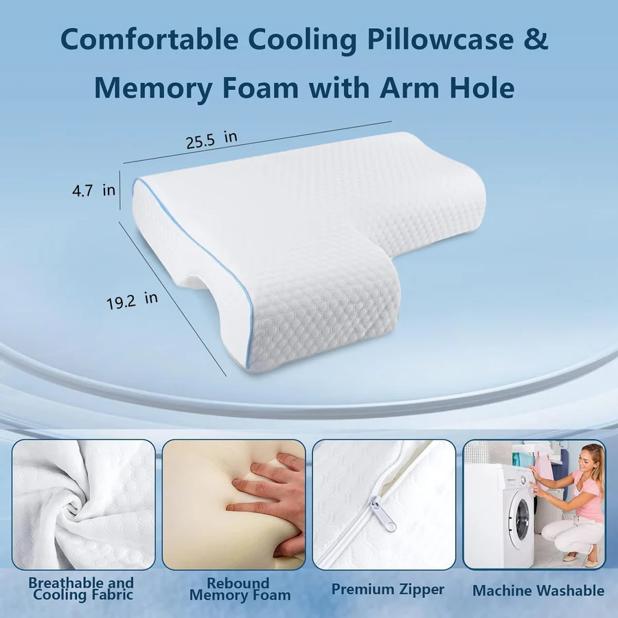 Memory Foam Orthopedic Couple Pillow With Arm Tunnel For Side Sleepers