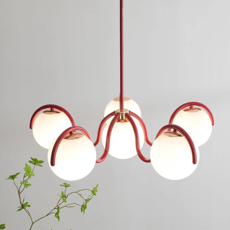 LumaNova Luxe Crimson Curve Glass Sphere Pendant Light For Dining Rooms