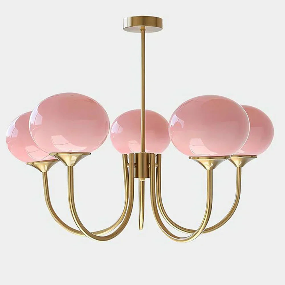 Messinglüster mit rosa Glasschirmen von Luma Line