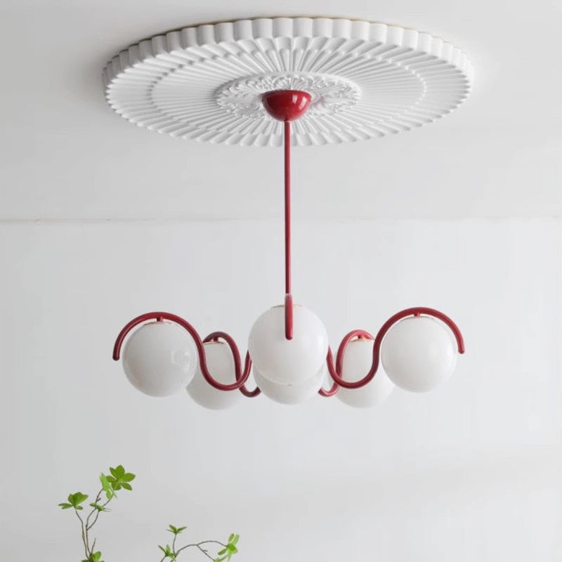 LumaNova Luxe Crimson Curve Glass Sphere Pendant Light For Dining Rooms