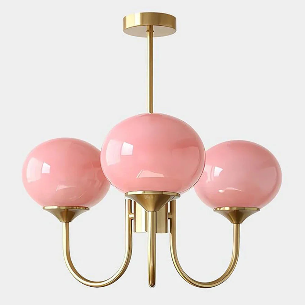 Messinglüster mit rosa Glasschirmen von Luma Line