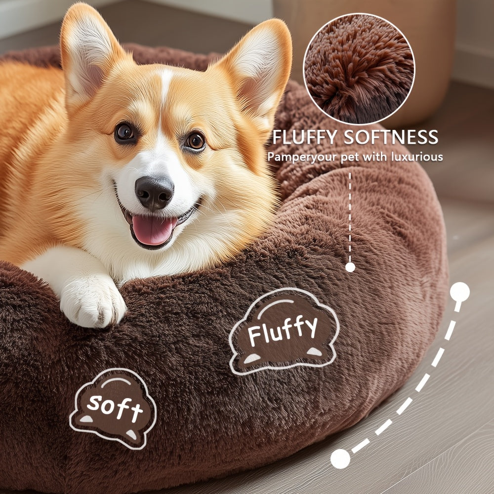 Hugafur Soft Faux Fur Donut Pet Bed For Dogs And Cats